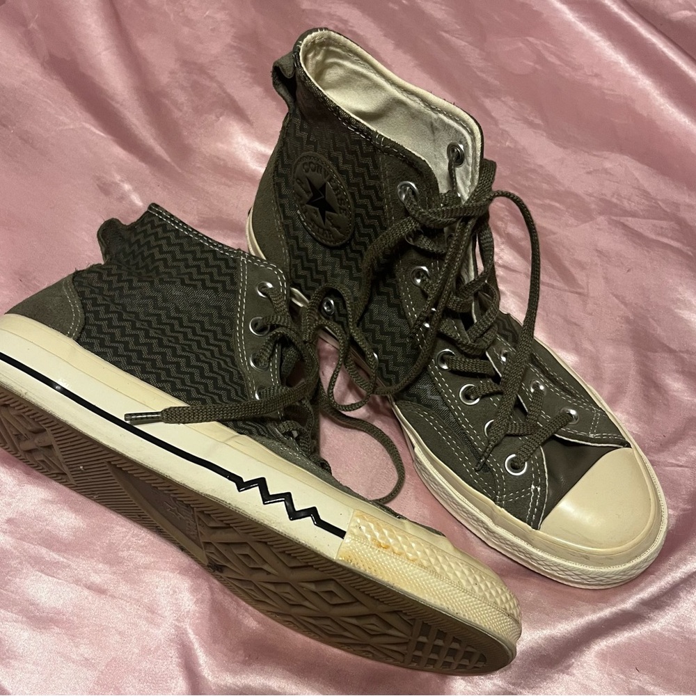 Converse High Top Sneakers in Olive Green Zigzag Canvas - Picture 2 of 5